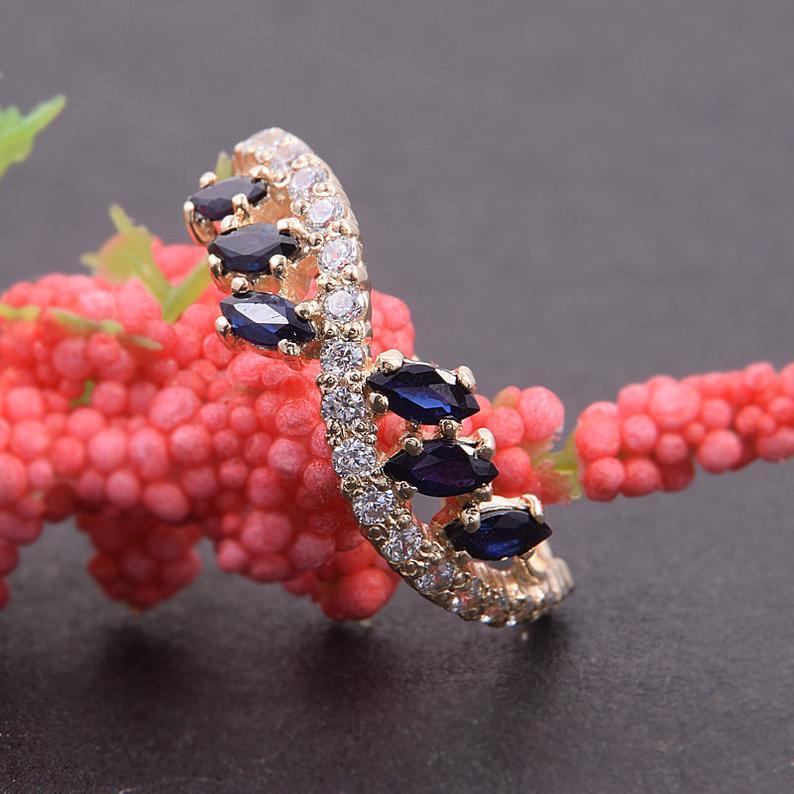 Каблучка жіноча з жовтого золота з сапфірами р. 20 (2244940280)