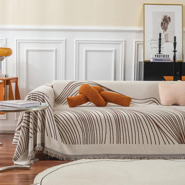 Плед покрывало на диван и кровать для мягкой мебели в коричневую полосу 180х230 см Бежевый - фото 3