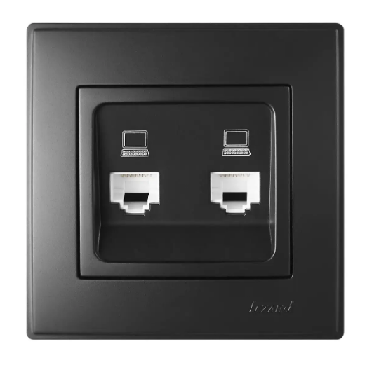 Розетка двойная Lezard Lesya компьютерная Антрацитовый (26384323)