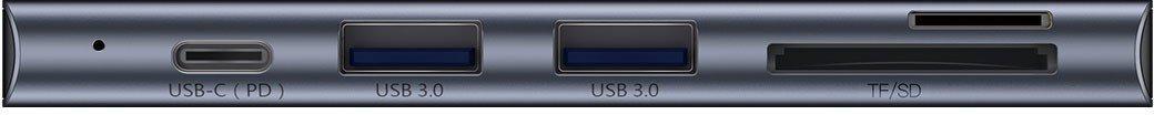 USB-хаб Baseus Harmonica 5в1 100 W 3xUSB3,0/HDMI 4KHD/Type-C PD/TF/SD Серый - фото 3