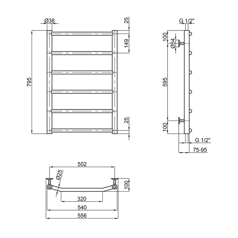 Сушарка для рушників водяна Lidz Trapezium (CRM) D38/25 500x800 мм P6 - фото 2