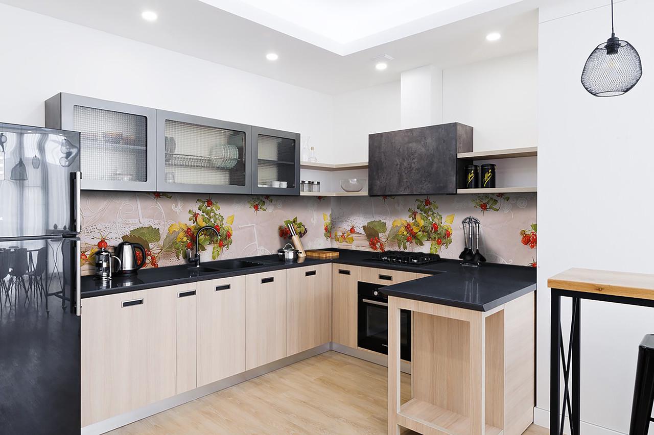 Кухонный фартук Осенние ягоды/Натюрморт из самоклеющейся виниловой пленки 65х250 см Бежевый