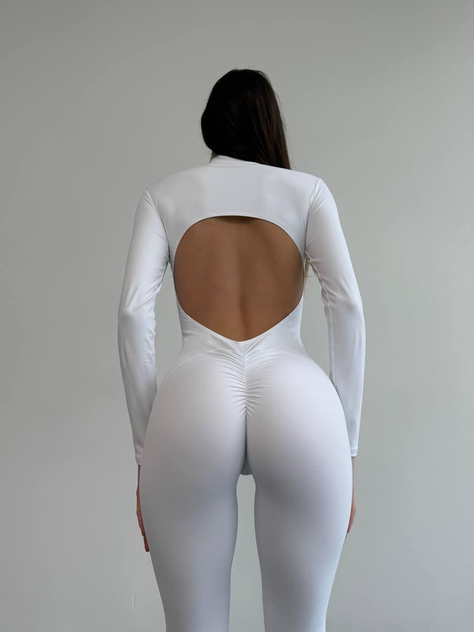 Комбинезон спортивный длинный с рукавом с чашками и пуш-ап S Белый (WRH02S) - фото 5 Комбинезон спортивный длинный с рукавом с чашками и пуш-ап S Белый (WRH02S) - фото 5