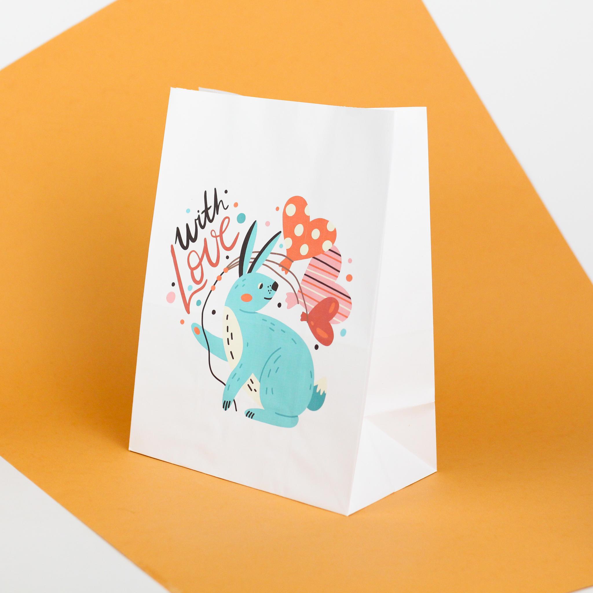 Пакет подарочный романтичный без ручек с кроликом 15 шт. 260х150х350 мм