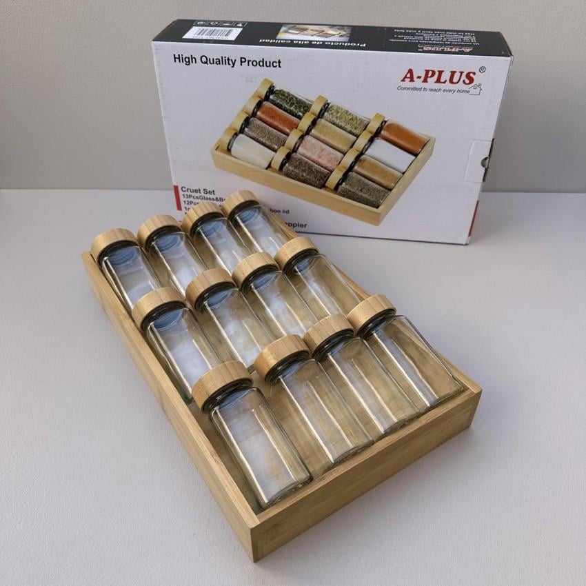 Набір ємностей для спецій A-PLUS 1725 на бамбуковій підставці 12 шт. (2601594910)