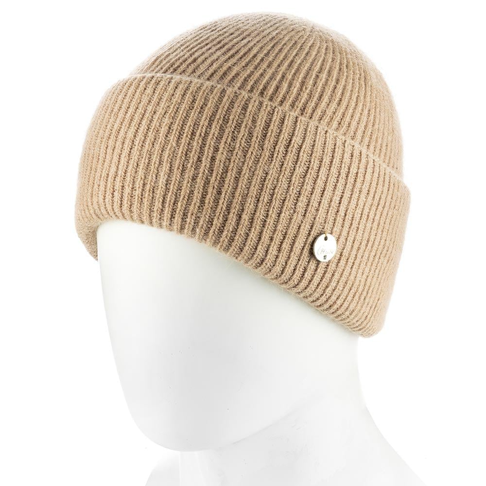 Шапка жіноча ангорова зимова Atrics WH894 в дрібний рубчик з подвійним відворотом утеплена флісом Лама - фото 1