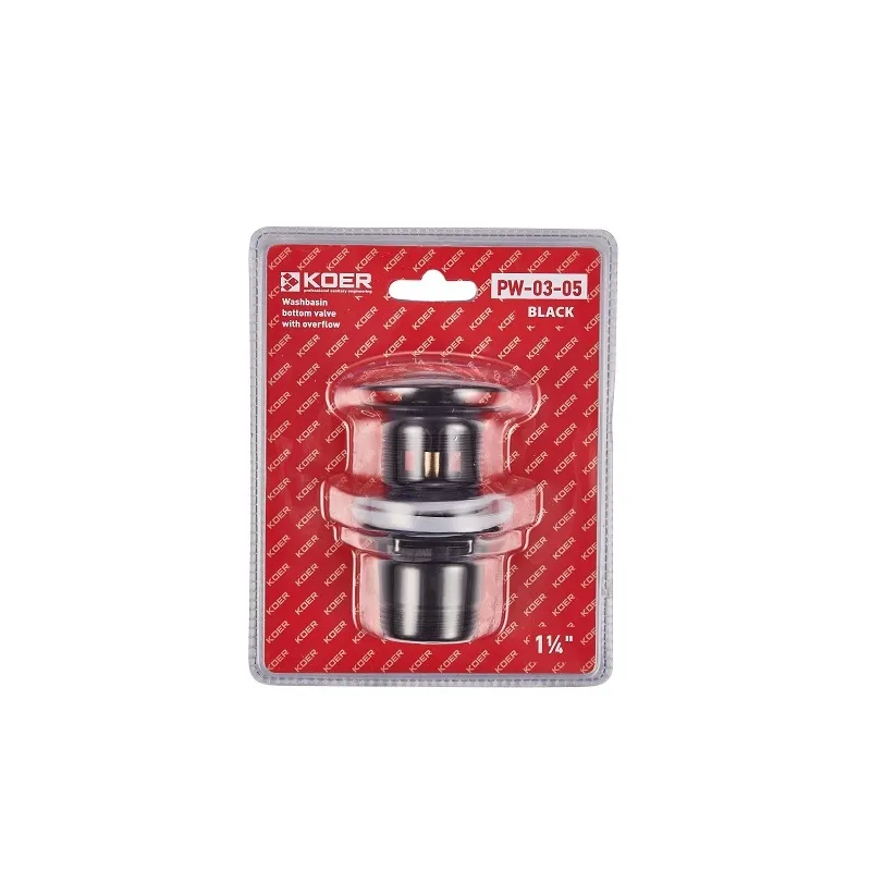 Донный клапан для умывальника KOER PW-03-05 1 1/4" с переливом кнопка Черный (KR3396)