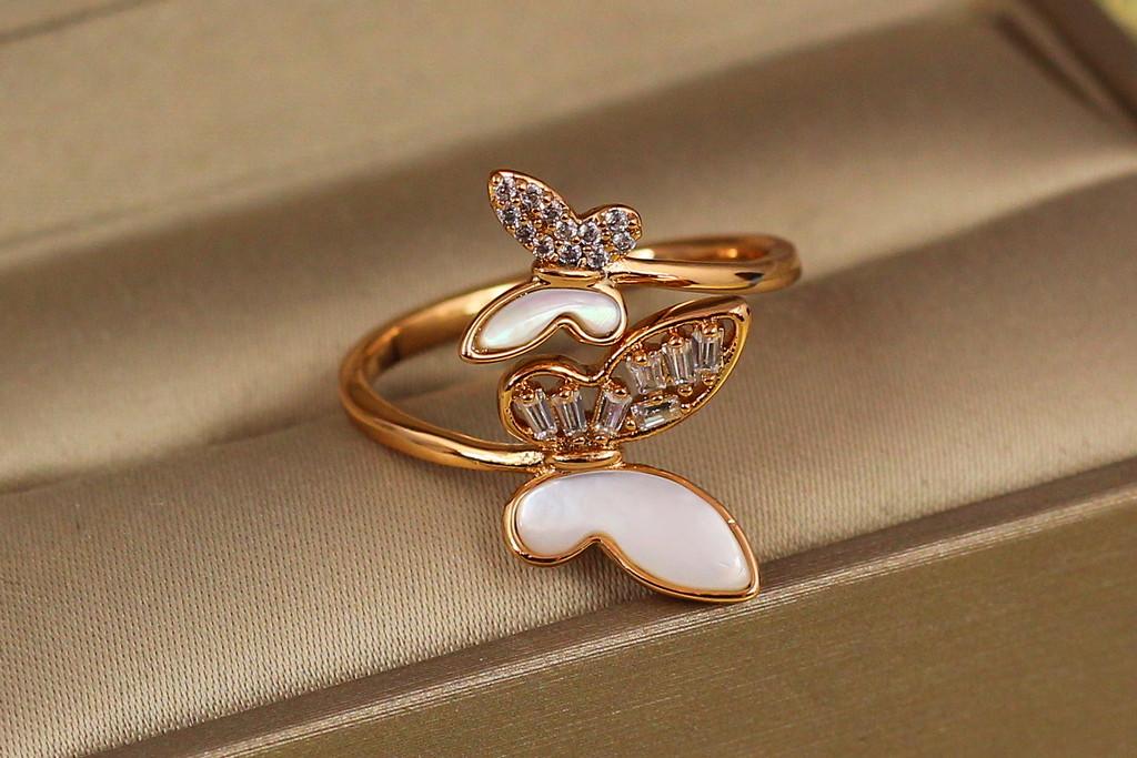 Кольцо Xuping Jewelry Бабочки раздвижное р. 16+ Золотистый