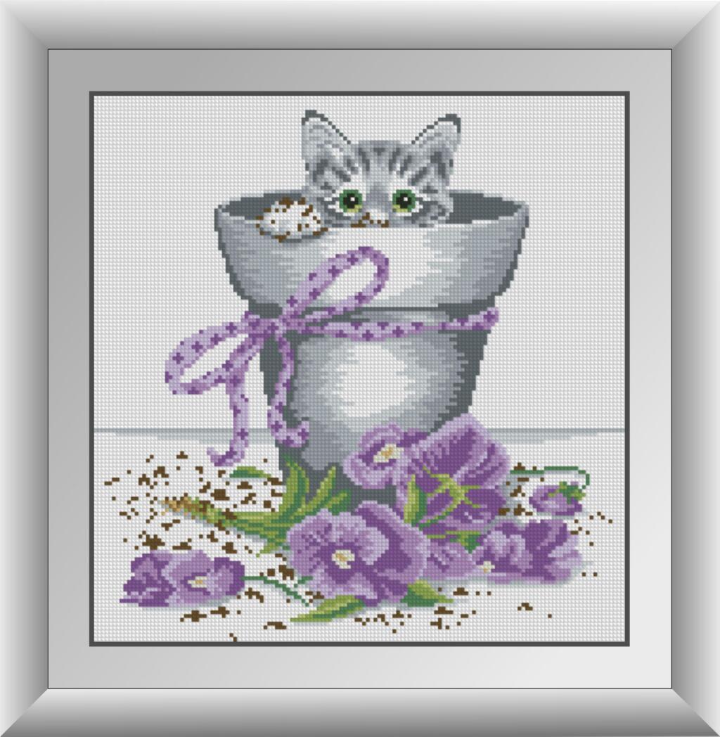 Алмазная мозаика Dream Art Котенок в цветочном горшке 35x36 см (DA.30141)