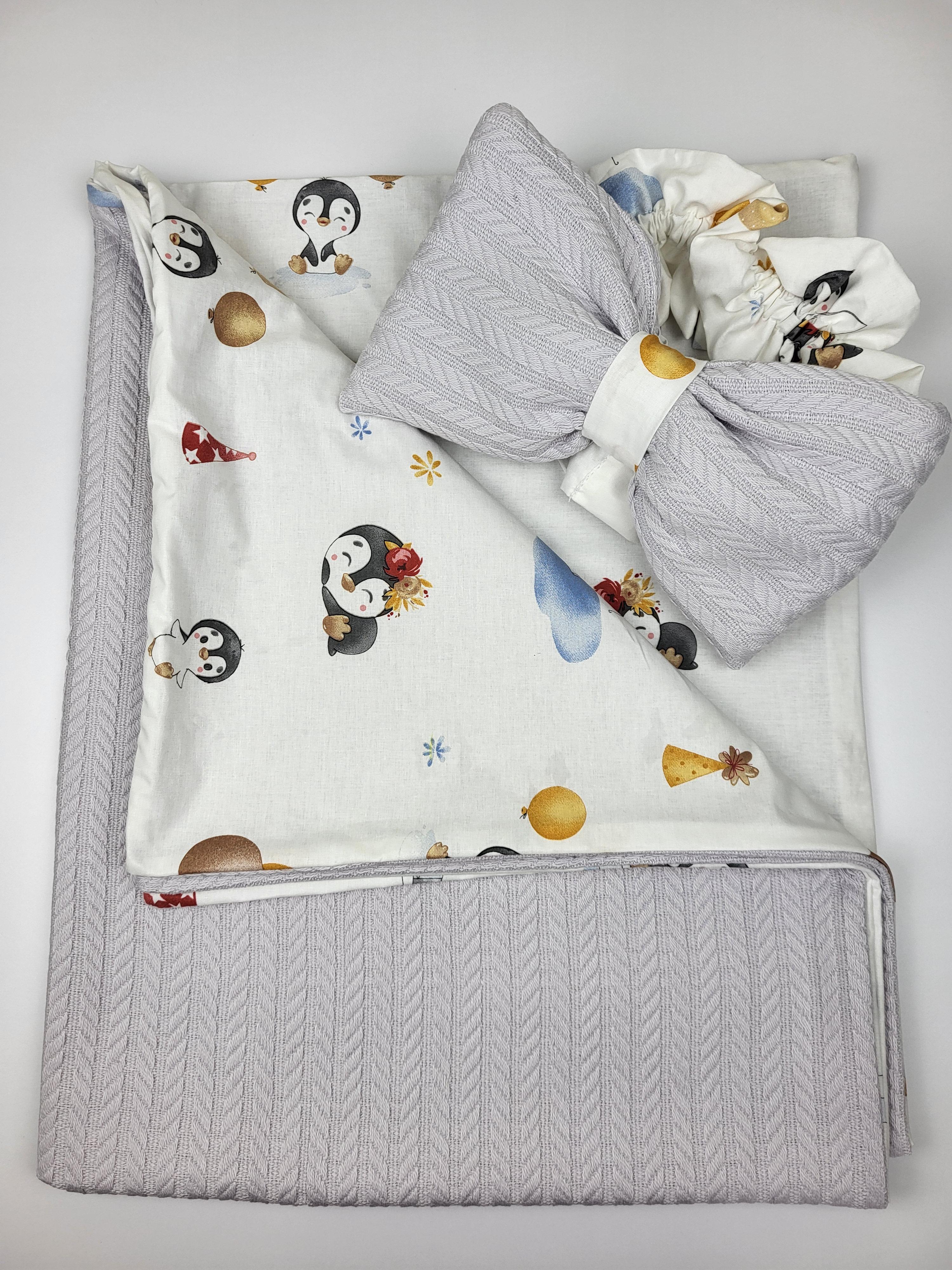 Плед на выписку двусторонний 2в1 с пингвинами 100х80 см Серый (1557) - фото 6