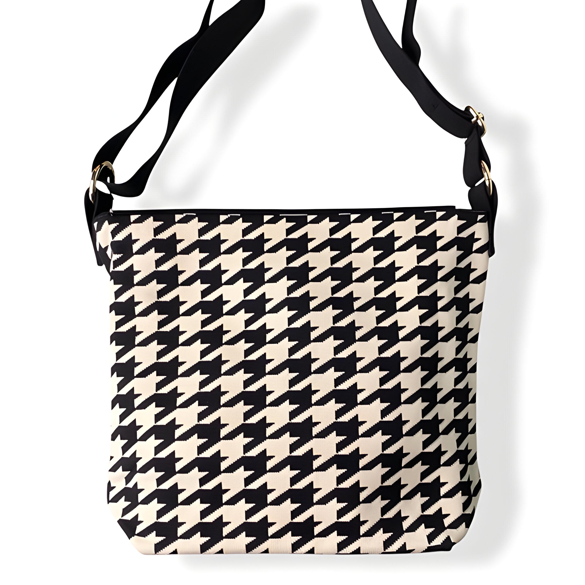 Сумка-шопер велика з принтом гусяча лапка Чорно-білий (25-550) Сумка-шопер велика з принтом гусяча лапка Чорно-білий (25-550)