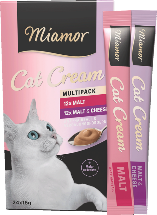 Сливочный крем лакомства для выведения шерсти Miamor Cat Cream Snack с творогом и солодом для котов 15 г 24 шт. (4000158743008)