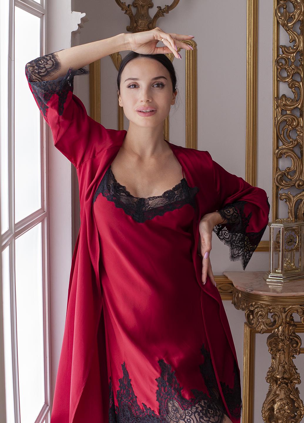 Халат с рубашкой Silk Kiss Мадейра S Бордовый (12765491)
