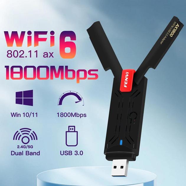 Двухдиапазонный USB Wi-Fi 6 адаптер FENVI FU-AX1800P Dual Band 2.4GHz/5GHz с двумя антеннами - фото 8