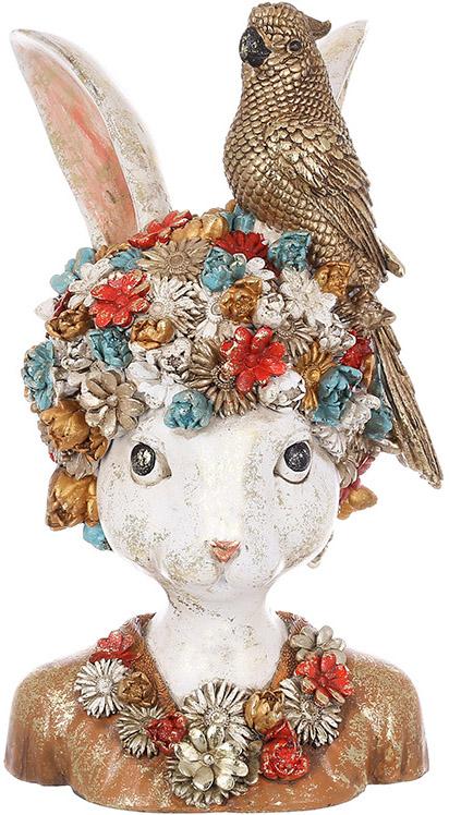 Статуэтка декоративная Крольчиха с золотым попугаем бюст полистоун 35 см
