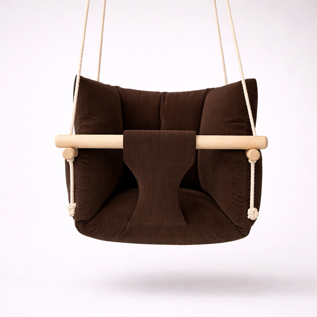 Детские качели подвесные Премиум вельвет Коричневый (gs-9204)