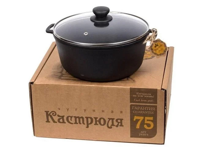 Кастрюля со стеклянной крышкой чугунная 6 л (2375012829) - фото 5