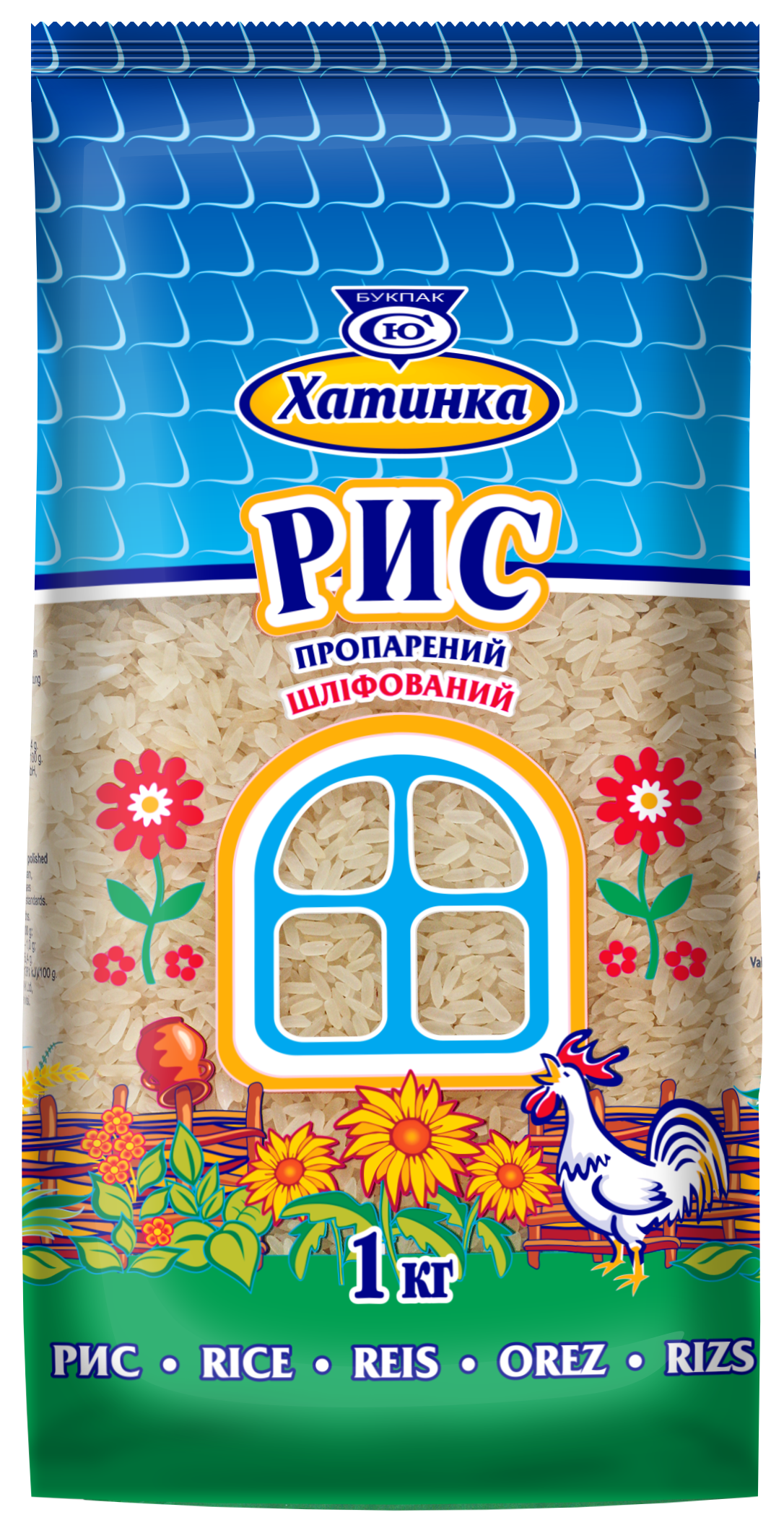 Рис довгозернистий пропарений Хатинка 1 кг (4820174600037)