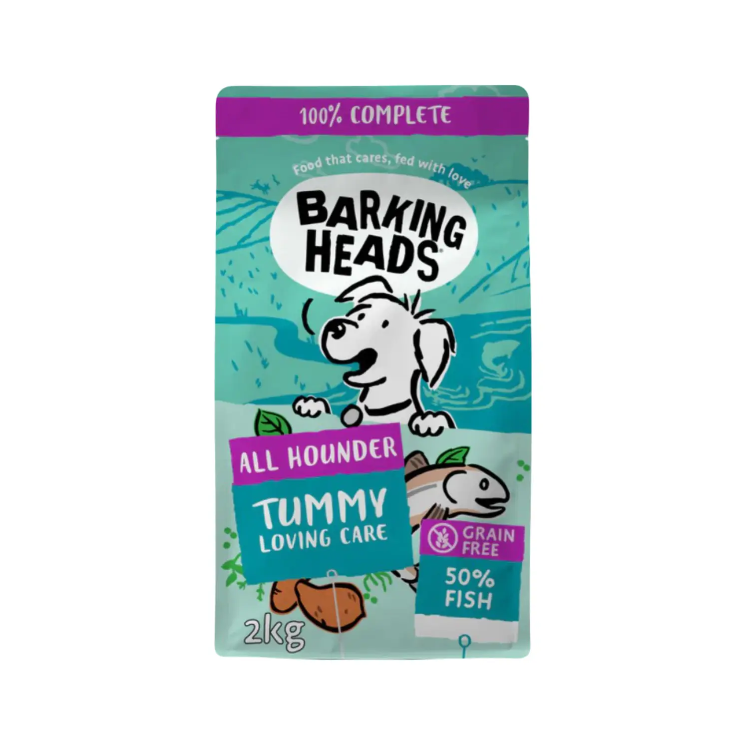 Корм сухой для взрослых собак Barking Heads FISH ALL HOUNDER TUMMY LOVIN' CARE с белой рыбой 2 кг (24680698)