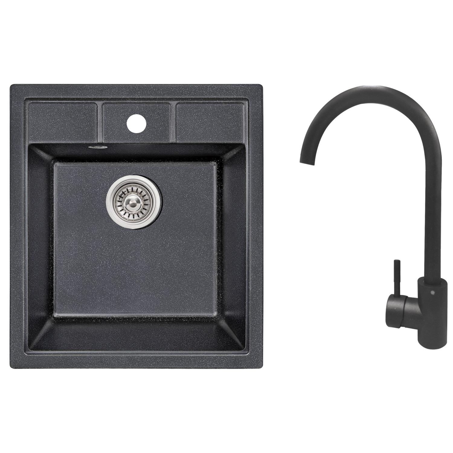 Мийка кухонна Lidz LIDZBLM1446051520045297 гранітна прямокутна 460x515 мм Чорний (193706)