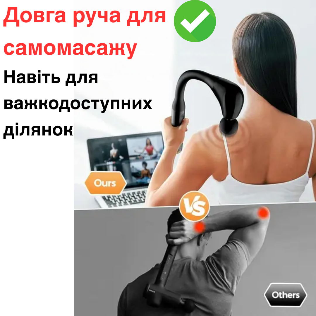 Массажер для тела ударный Fascial Gun Long Pro перкуссионный ручной на аккумуляторе Серый (Pro-017) - фото 2