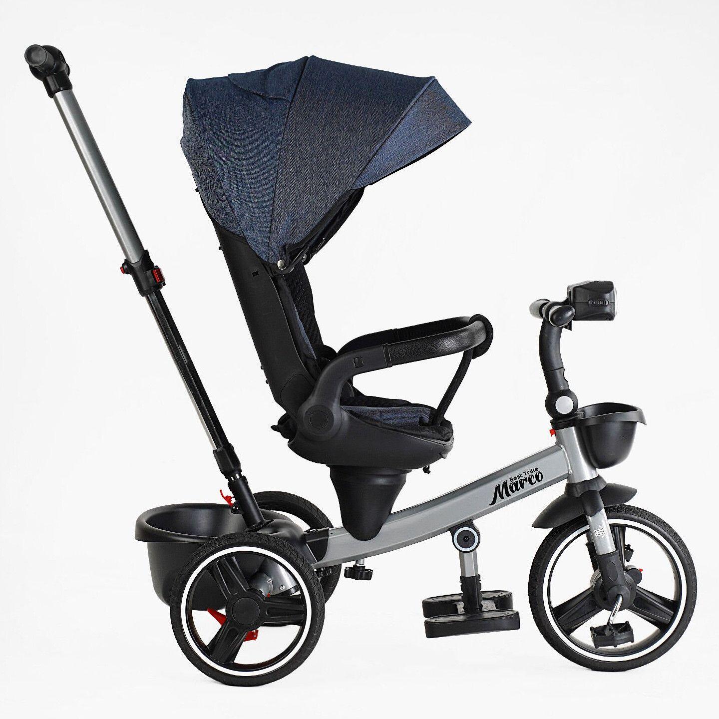 Велосипед дитячий триколісний Best Trike Marco 9155 PU складане кермо музична фара з батьківською ручкою Джинсовий (303-19) - фото 2