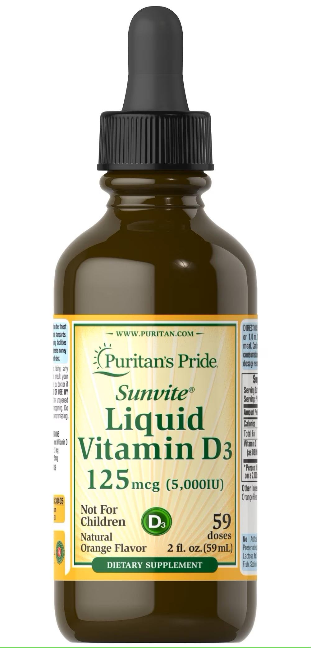 Витамин Д3 Puritan's Pride Vitamin D3 5000 МЕ 125 мкг Liquid Orange 59 мл - фото 1