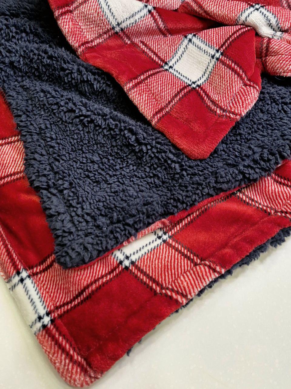 Плед двухсторонний на овчине Livarno Home Клеточка 150x200 см (1462) - фото 4