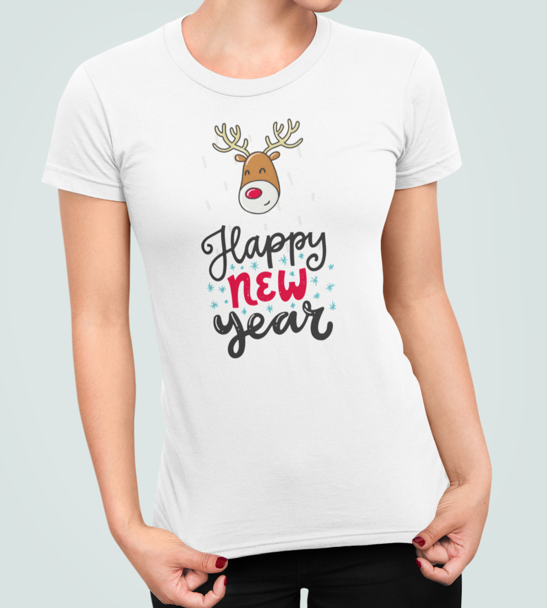 Футболка женская новогодняя Stedman с принтом Happy new year Олень XL Белый (НГ3.1-9)