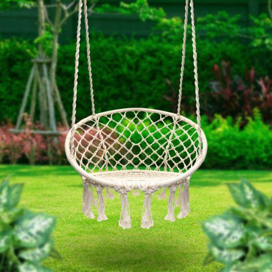 Гамак-качели Macrame круглый подвесной с подушкой 82х68 см Белый