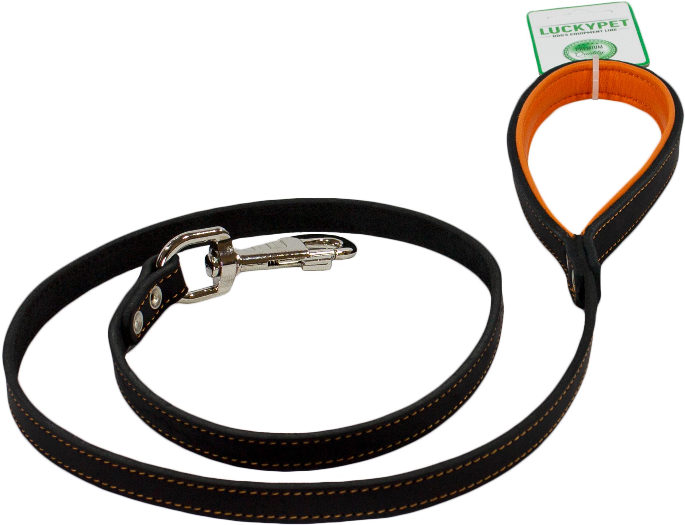 Поводок Lucky Pet кожаный 1,4x120 см Черно-оранжевый (4820224217475)