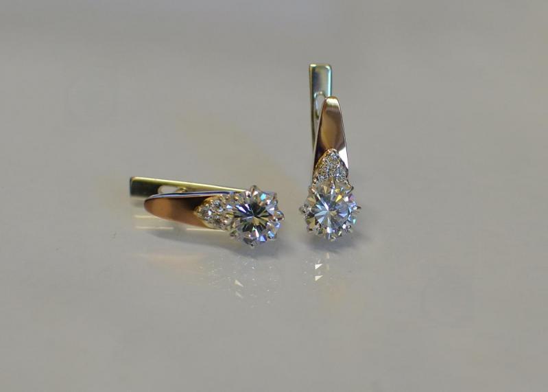 Серебряные серьги Sil с золотыми вставками 124s-1 Прозрачный (Sil-774)