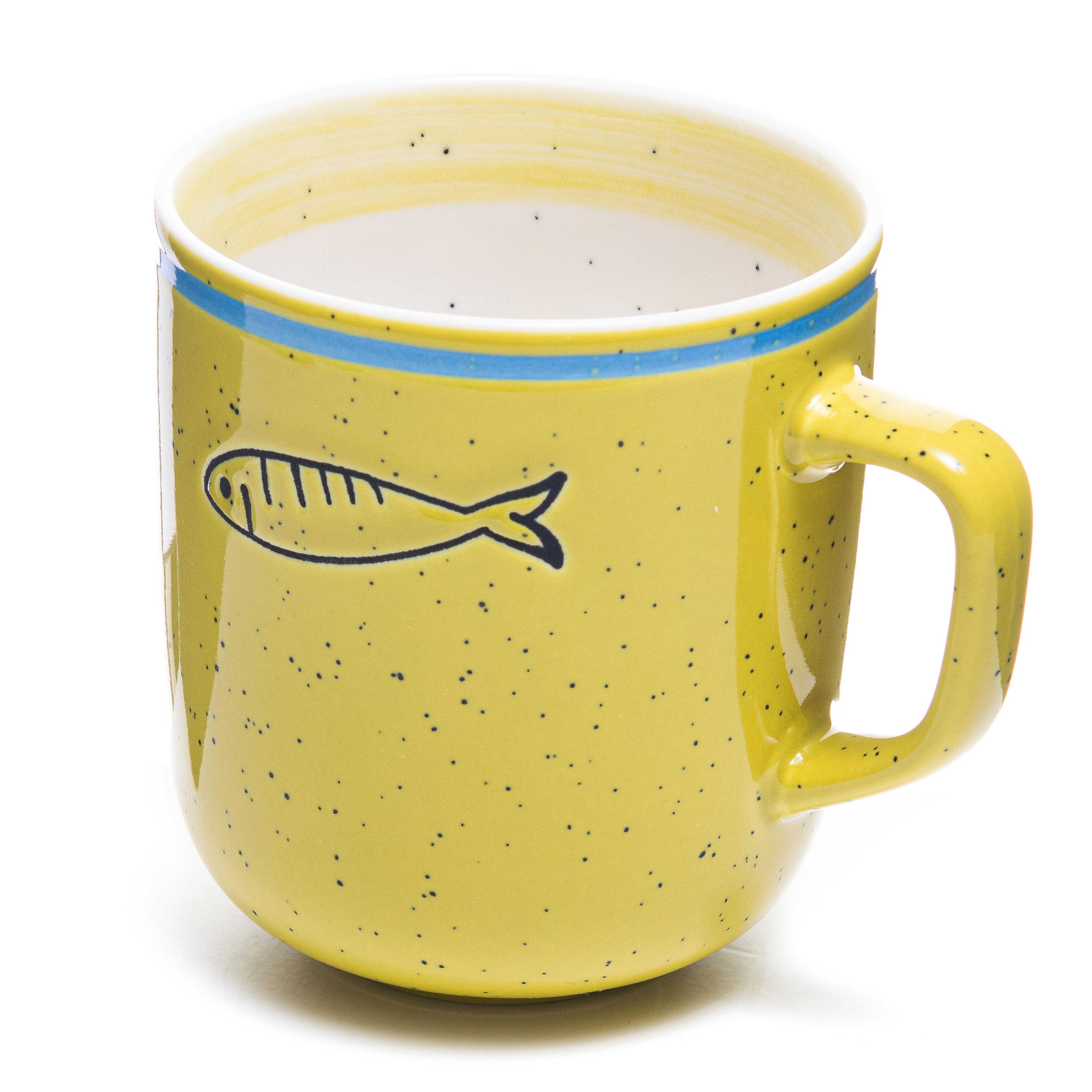 Набор чашек elemi Fish&Chill с подставкой керамика/металл 390 мл 4 шт. Желтый/Голубой (УТ-00094453) - фото 8