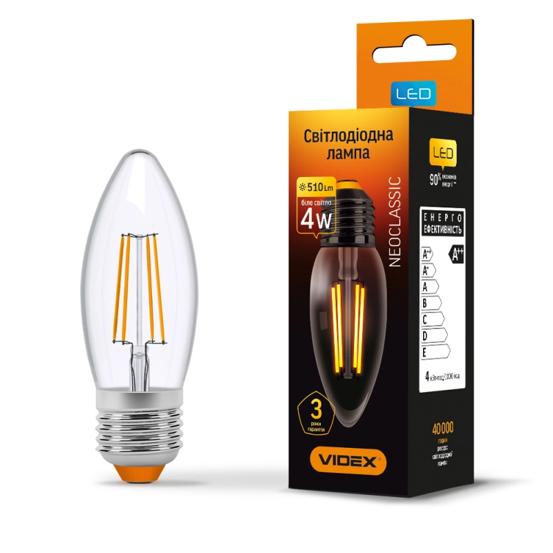LED-лампа Videx Filament C37F 4W E27 4100K (VL-C37F-04274)