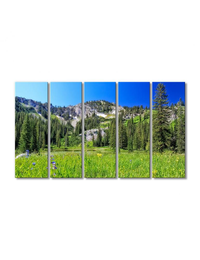 Картина модульная Природа горы елки 5 модулей 120x180 см