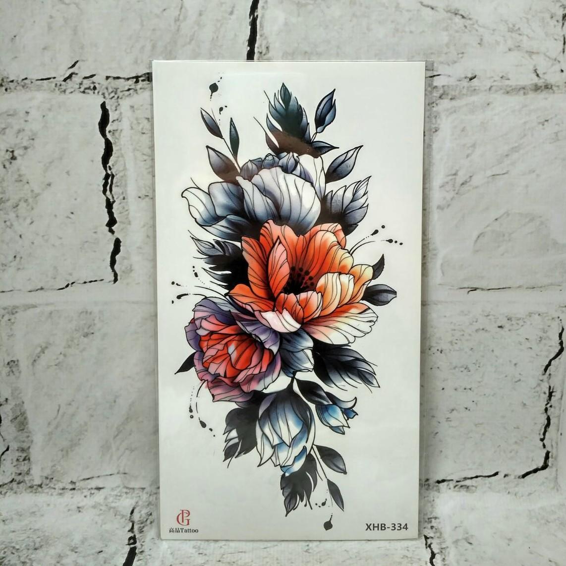 Тату временное Цветы лист 11,5x21 см (XHB-334)