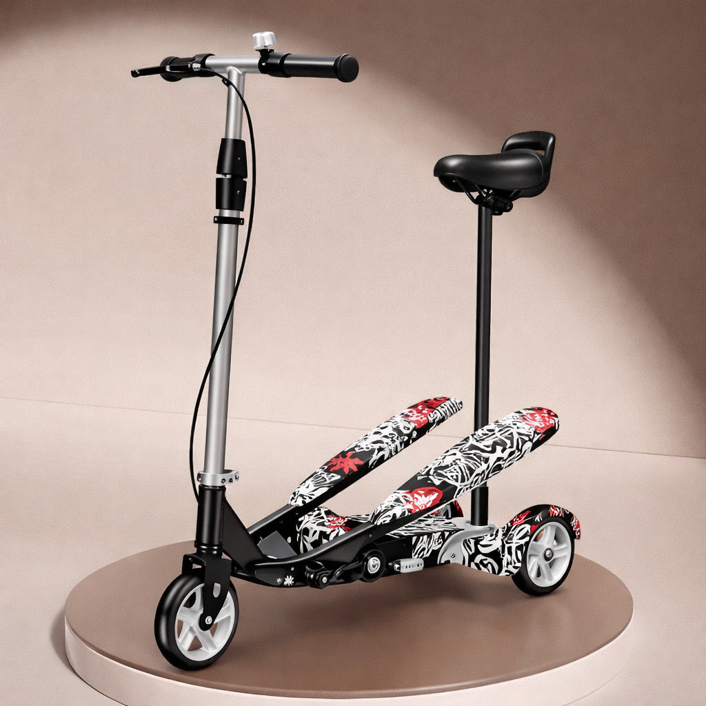 Самокат трехколесный детский Череп с двойными ножными платформами и регулировкой высоты