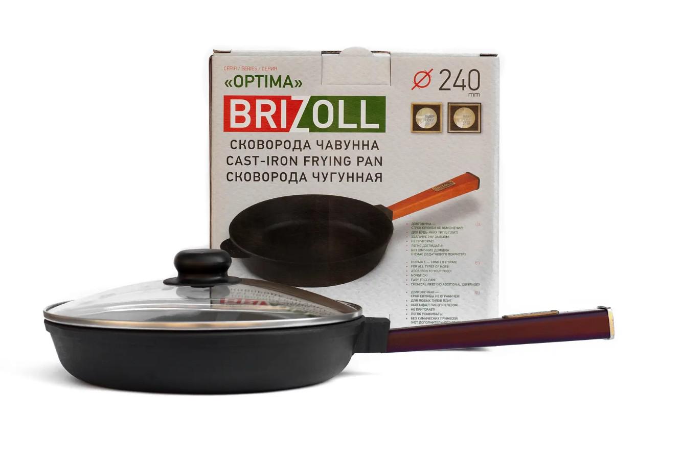 Сковорода чавунна з кришкою Brizoll Optima 240х40 мм Bordo