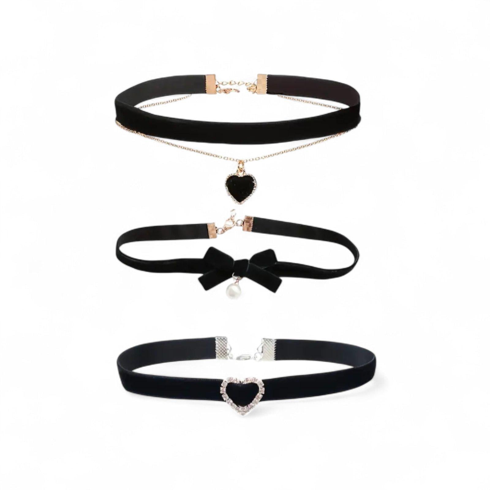 Набор чокеров женских Сердце/Бант бархат 3 шт. Черный (33066061)