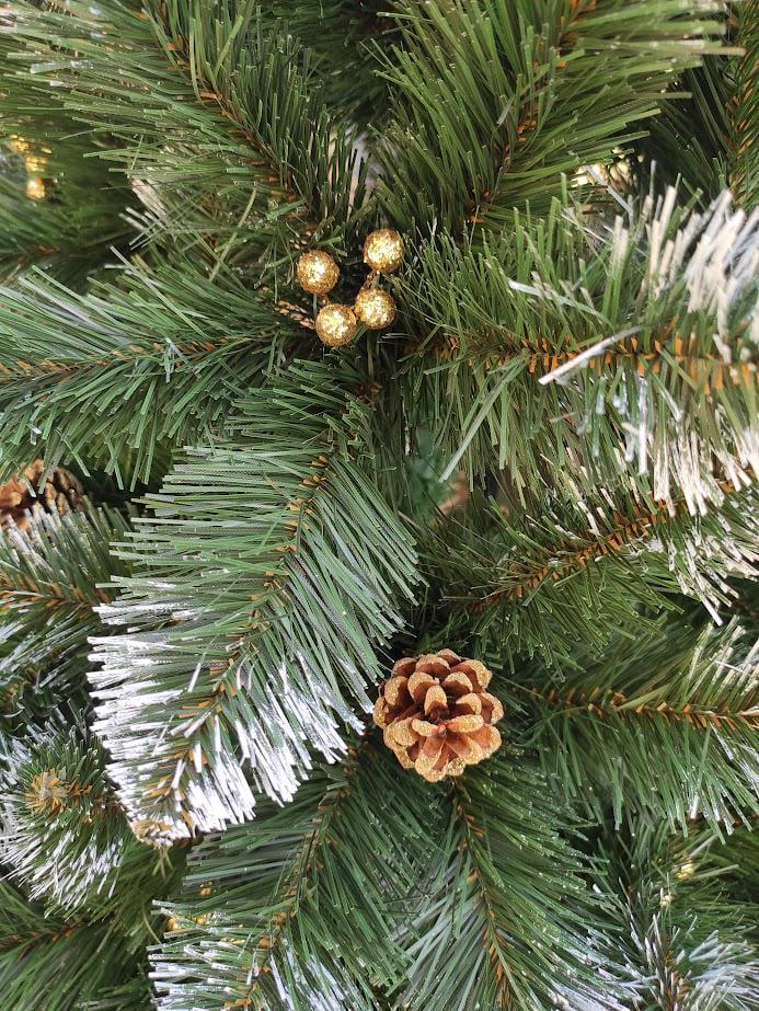 Штучна ялинка Кармен з ПВХ з шишками/перлами 2,00 м Темно-зелений/Білий/Золотий (NYT15314) - фото 6