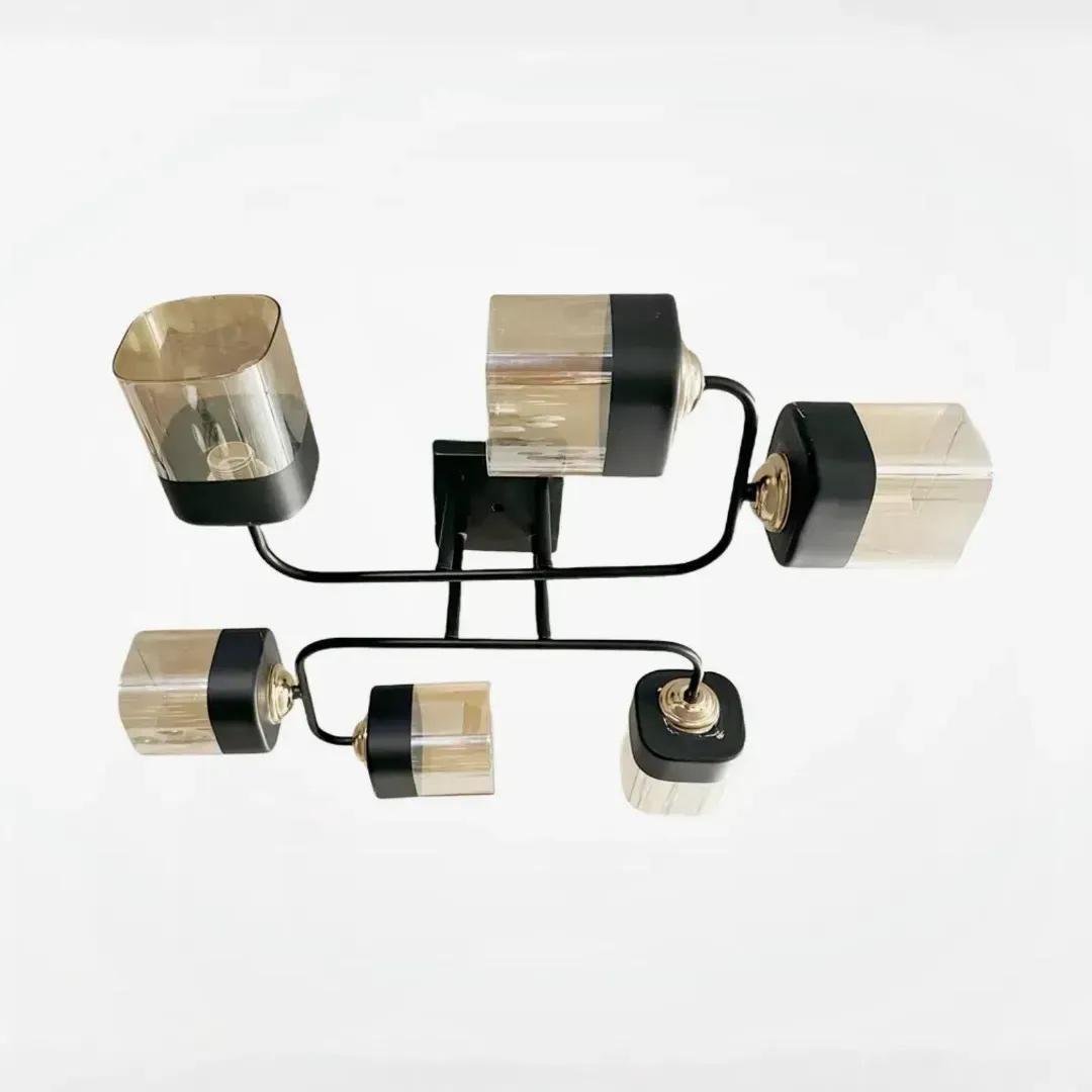 Люстра потолочная Valeso Interees на шесть квадратных плафонов Е27 Черный/Золотой (V-70197-6 BK+FG)