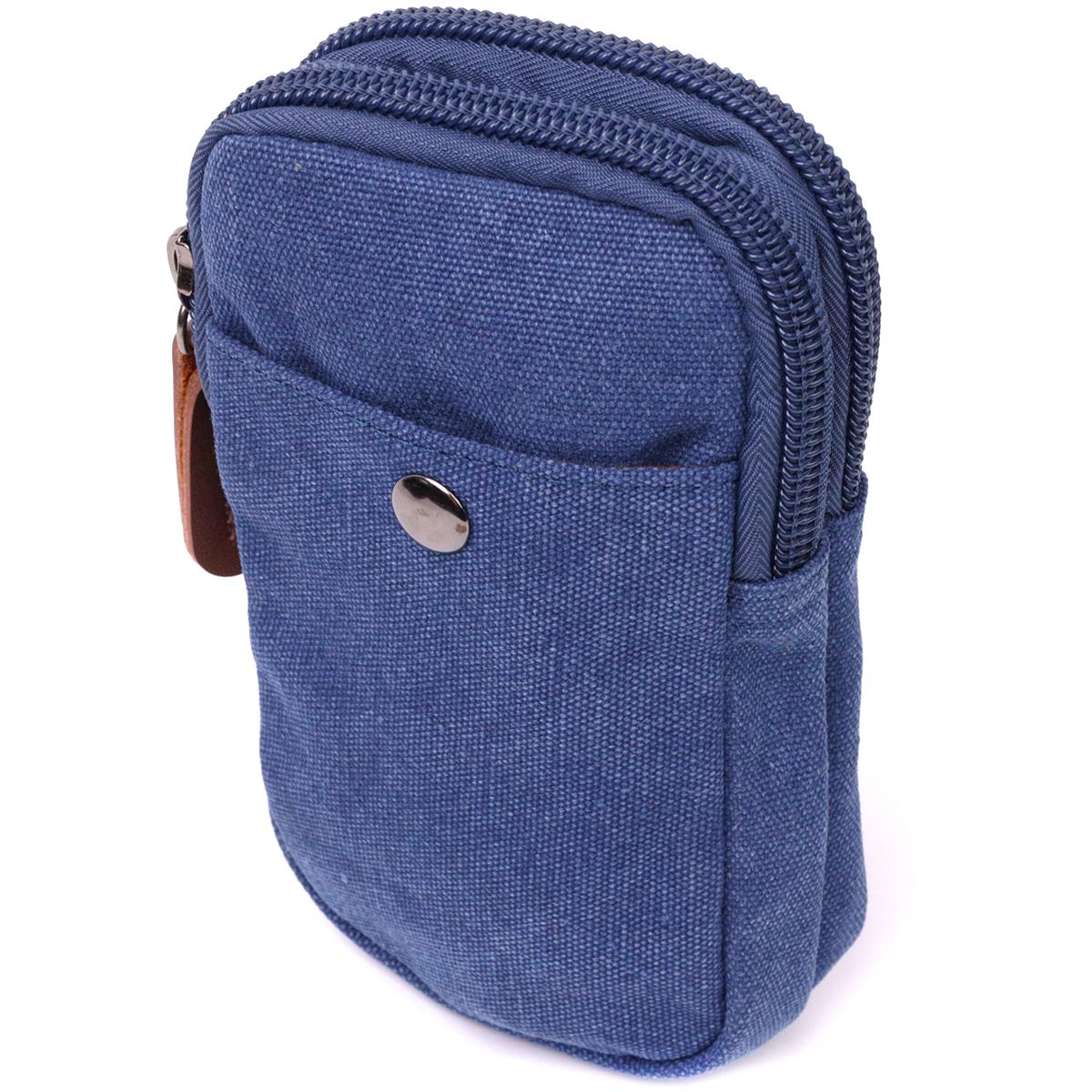 Мужская сумка-чехол на пояс Vintage Bag 22226 из текстиля с металлическим карабином Синий