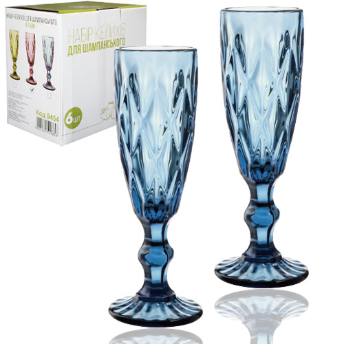 Набор бокалов для шампанского SNT Грани 200 мл 6 шт. Кобальтовый (9454) - фото 1