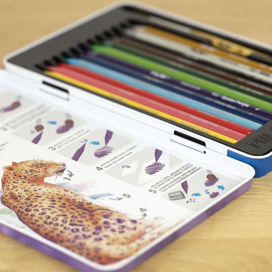 Набір кольорових акварельних олівців MILAN 12 шт. та пензлик коза №6 - фото 8