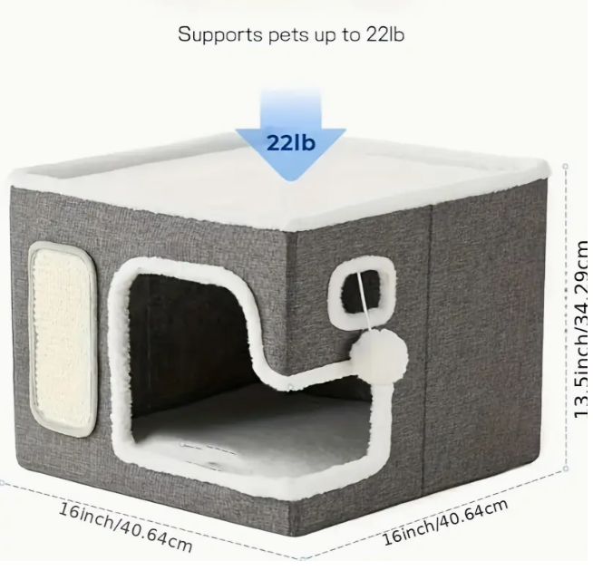 Ліжко-будиночок котяче дворівневе з печерою і кігтеточкою 41x41x35 см Сірий (2011) - фото 5 Ліжко-будиночок котяче дворівневе з печерою і кігтеточкою 41x41x35 см Сірий (2011) - фото 5