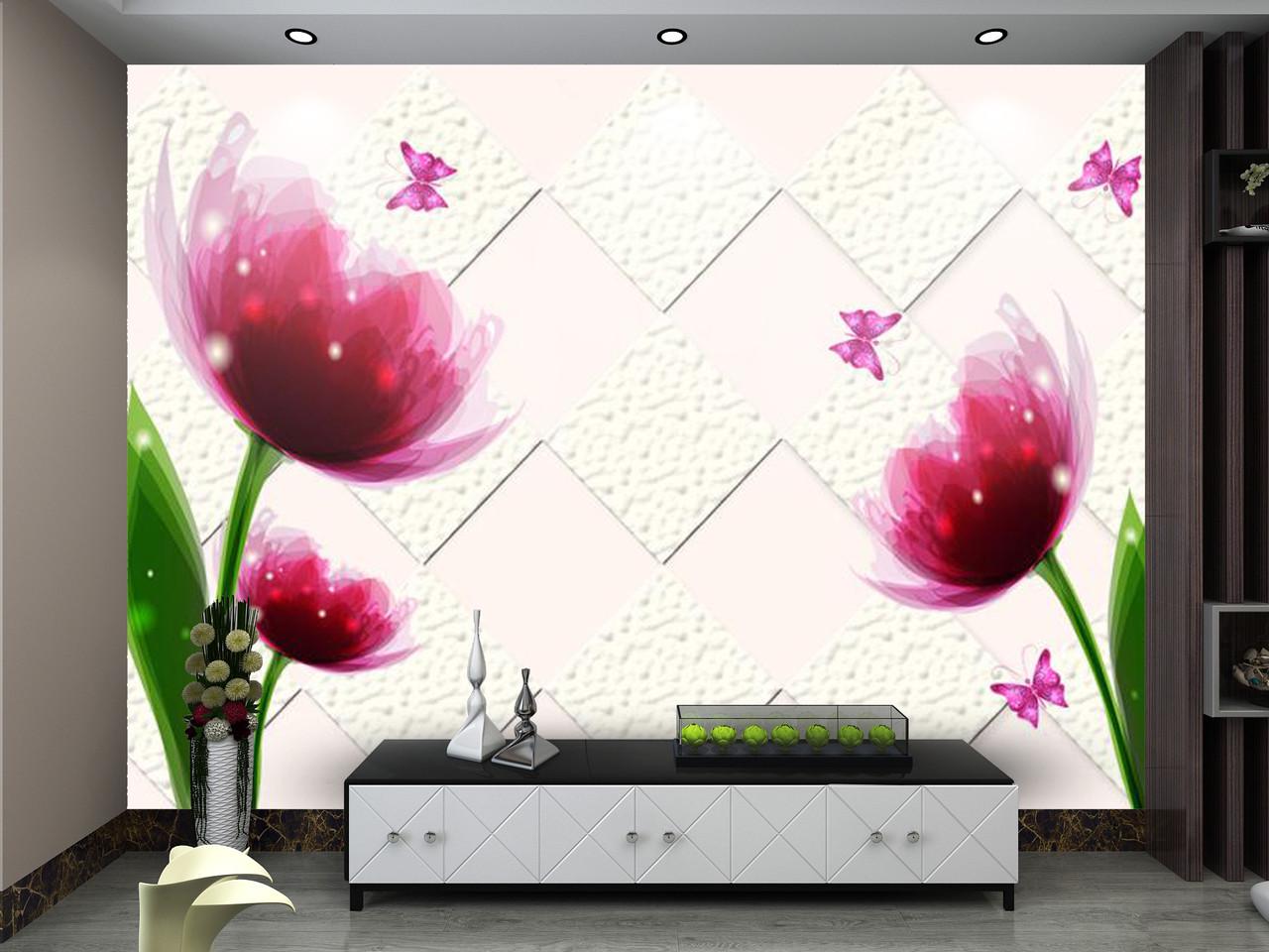 Фотообои 3D флизелиновые цветочные для спальни/зала/кухни Бардовые тюльпаны