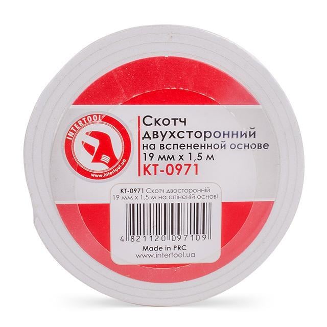 Скотч двосторонній Intertool KT-0971 19 мм 1,5 м на спіненій основі (29967-1)