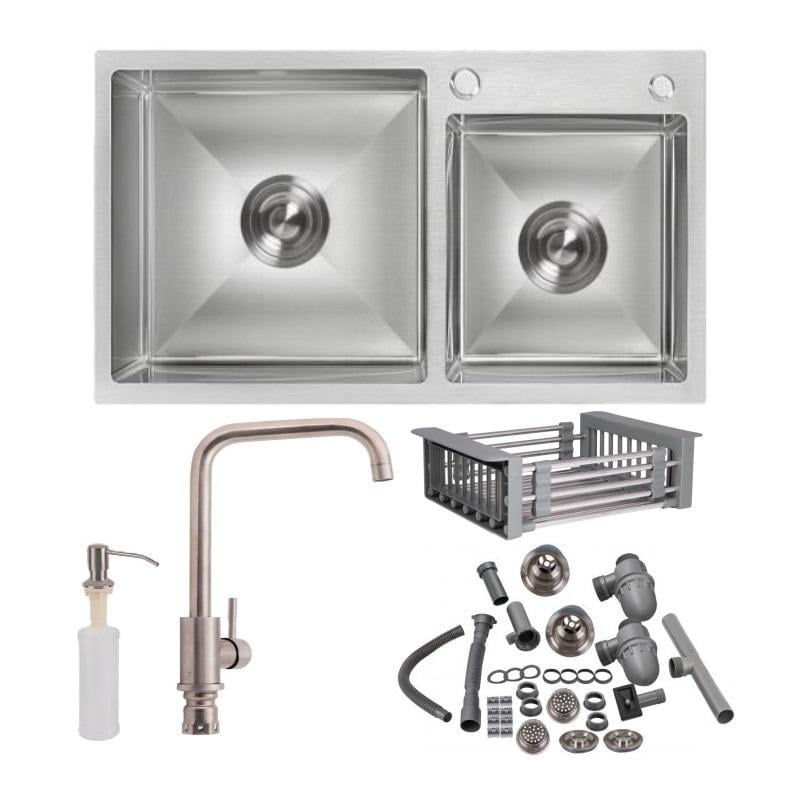 Мийка для кухні Lidz 2 чаші зі змішувачем з дозатором з кошиком 78х43 см Сатин (ldds7843GK)