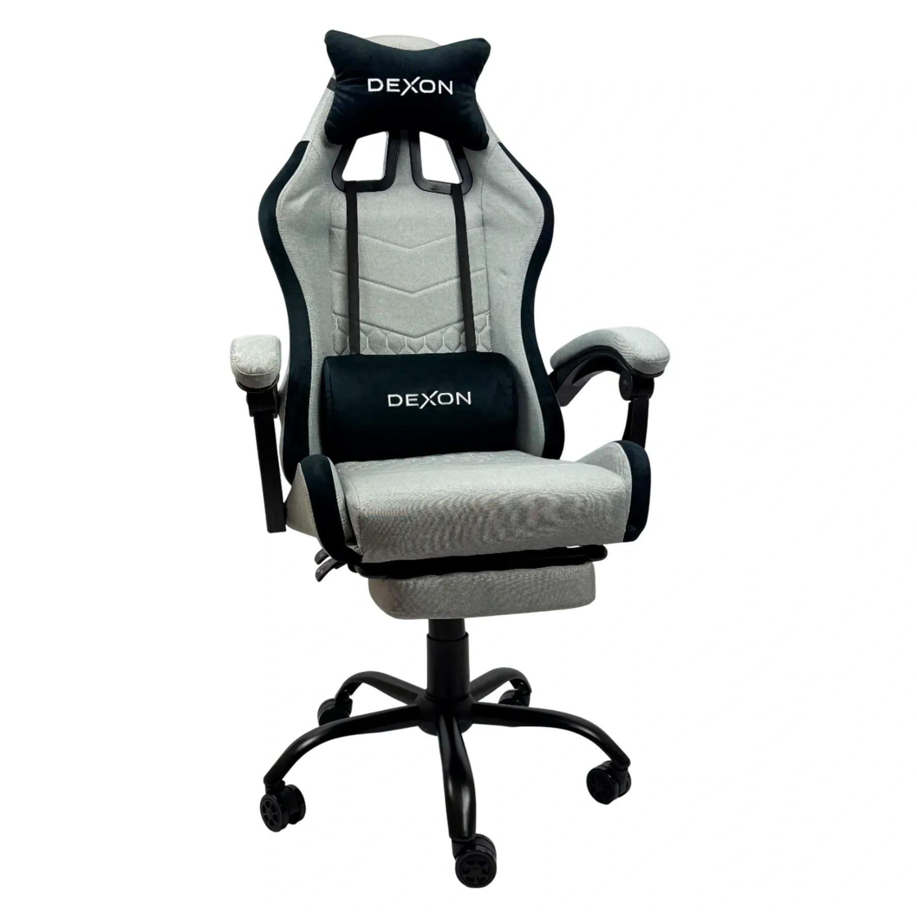 Кресло геймерское с подставкой для ног из ткани и велюровыми подушками Серый (381913)