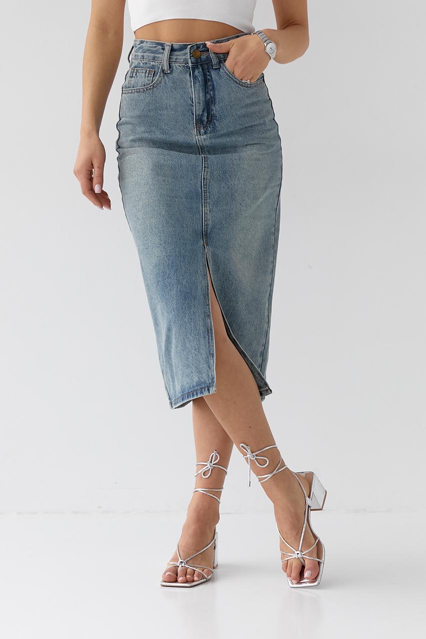 Спідниця з розрізом у стилі кежуал S Джинсовий (10161972)